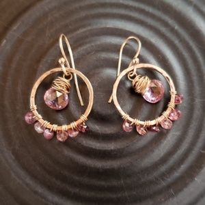 14k gf hoops French wire Pink Tourmaline Boho